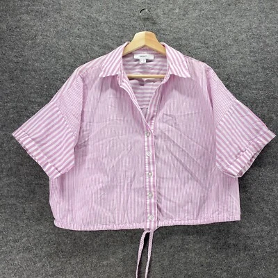 Forever 21 Shirt Women 0X Plus Pink Striped Button Up Collared Short Sleeve - Image 1 of 4