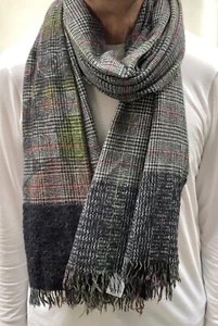 Faliero Scarti Large Scarf Wool Blend Multi-coloured Check Floral with Fringe - Picture 1 of 8