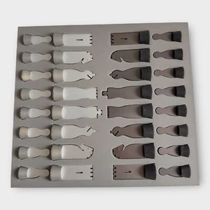 Lexon Chess Designer Marc Berthier Modern Black and Silver Metal Chess Set Rare - Bild 1 von 10