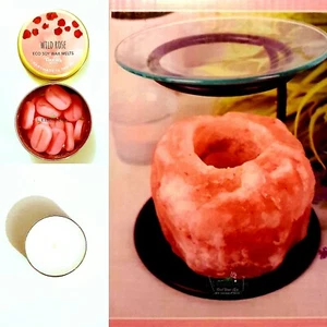 Himalayan Salt Lamp Oil Burner Wild Rose Soy Wax Melt Tea Light Starter Gift Box - Picture 1 of 2