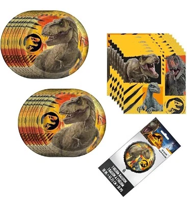 Suministros de vajilla de fiesta dinosaurios jurásicos decoraciones globos platos y servilletas Foto 1 de 4