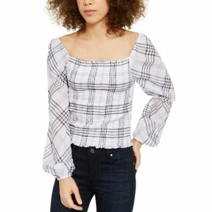 INC Women's Metallic Plaid Smocked-bodice Blouse Shirt Top TEDO - Picture 1 of 2