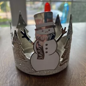 NEW BATH & BODY WORKS 3-WICK SNOWMAN FROSTED TREES METAL CANDLE HOLDER GORGEOUS - Picture 1 of 7