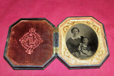 Antique Mother and Baby Tintype Ferrotype Photograph Photo Picture Wood Case Old