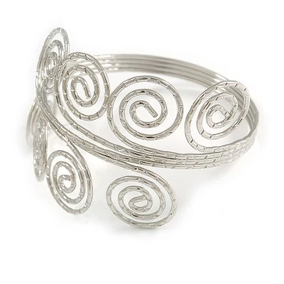 Textured Spiral Upper Arm Bracelet Armlet In Silver Tone - 28cm Long - - Bild 1 von 4