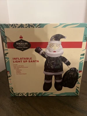 7 Foot Camo Santa Claus Inflatable With Blower Christmas New - Image 1 of 4