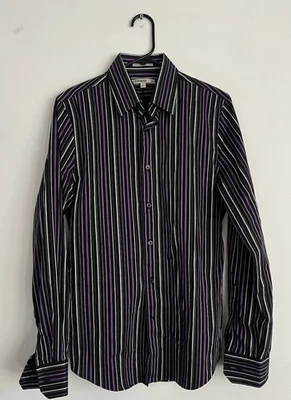 Camisa vintage Express Design Studio para hombre pequeña con botones rayas multicolores Foto 1 de 4