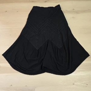 Vintage Gretty Zueger schwarz Fransen A gefüttert Midirock Bohemian Baumwolle Damen L Peru - Bild 1 von 18