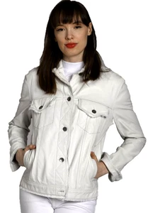 Jakett New York Natalie gewaschene Echtlederjacke in weiß Gr. L ausgefranster Saum 645 $ - Bild 1 von 22