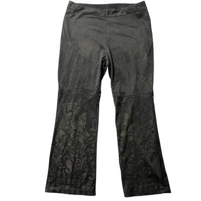 Soft Surroundings Pants XL Gray Faux Suede Pull On Bootcut Flare Floral Burnout - Image 1 of 4