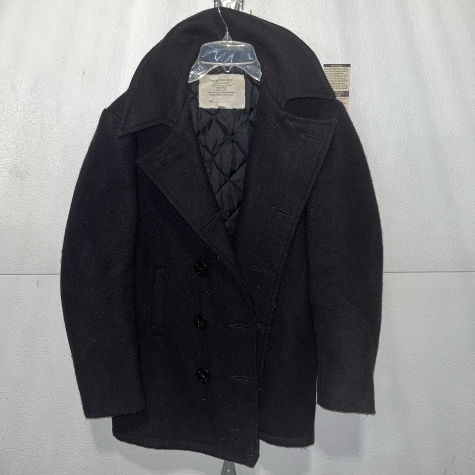 Abrigo Guisante Vintage Hecho en EE. UU. Para Hombre Talla 34r Color Azul Marino 100% Lana Foto 1 de 4
