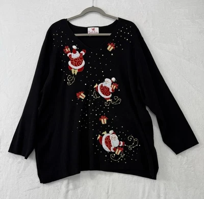 Vintage Quacker Factory Santa Print Sweater Size Tag Missing - Image 1 of 4