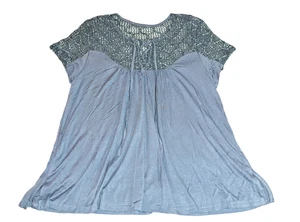 Damen ENTRO blau Strick Mesh Boutique Top MEDIUM T-Shirt Schnürung solide Tunika - Bild 1 von 5