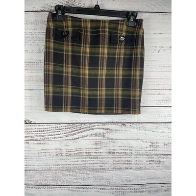 Michael Kors Skirt Women's 12 Plaid Wool Blend Button Detail Fall Classic Career - Image 1 of 4