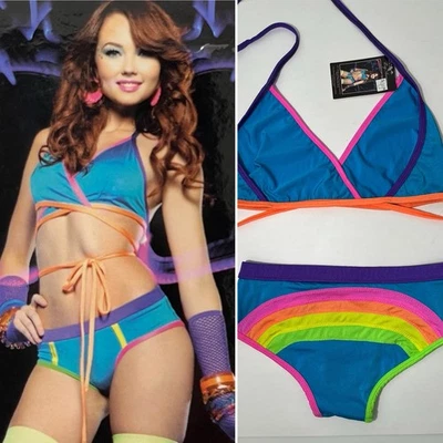 Traje de Baño NUEVO Spandex Halter Envolvente Top Pierna Avenida Arco Iris Espalda Sin Stock M/L Foto 1 de 4