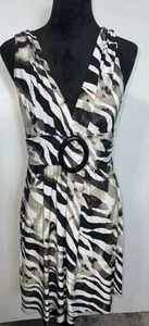 Vintage Y2K Club wear Size XL Brown Beige Zebra Print Dress SleevelessAnimal - Picture 1 of 8