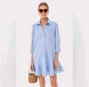 TUCKERNUCK Chambray Callahan Hemdblusenkleid blau Strand Küste Rüschen Gr. XXXL / 3XL - Bild 1 von 12