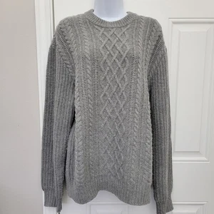 Madewell Gray Chunky Cable Knit Sweater Round Neck Preppy Cozy Size Small  - Picture 1 of 8