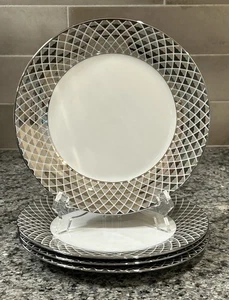 Ciroa Luxe Lattis Platin Metallic Boden Porzellan Salatteller 7,25"D (4 Stück) - Bild 1 von 7