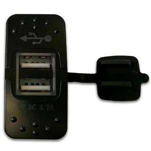 Doppel-USB-A Steckdose 12-24V 2x 5V 2,1A IP64 LED Blau Einbau 37x21mm KFZ Boot - Afbeelding 1 van 5