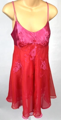 Camisola Natori Vintage Neiman Marcus M Short Chemise Rosa Vermelha Bordada - Imagem 1 de 4
