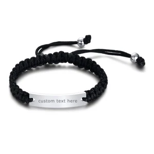 Personalized Custom Engraving Braided Rope Bracelet Wristband Adjustable Bangle - Picture 1 of 8