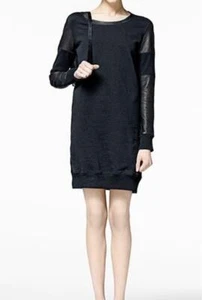 Diesel Women S Dress Sweatshirt Genuine Leather Sheep Switching Black Stylish - Picture 1 of 8