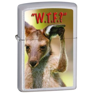 ZIPPO Lighter W.T.F.? Kangaroo Satin Chrome ( NEW ) - Foto 1 di 1