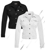 NEW DENIM JACKET Women Jeans Waist Stretch Jackets Black White Size 8 10 12 14
