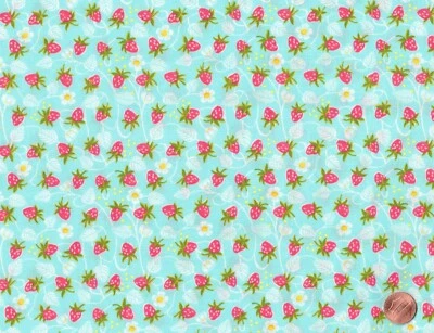 SUMMER LOVE, Blue Pink Yellow w Strawberries, Cori Dantini for Free Spirit, BTY - Image 1 of 2