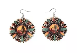 Sonnenblume Kaktus Ohrringe Damen Gepard Leopard Schmuck 2,5" türkisblau - Bild 1 von 3