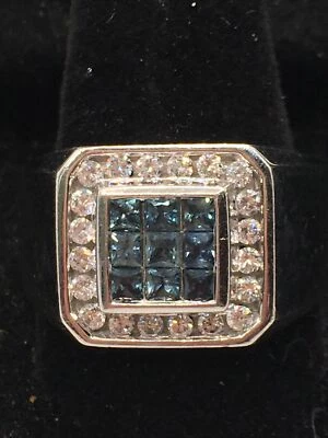 Мужское кольцо из белого золота 14 карат с натуральным бриллиантом общим весом 0,60 карата и синим сапфиром общим весом 0,81 карата 8,7 г - Изображение 1 из 4