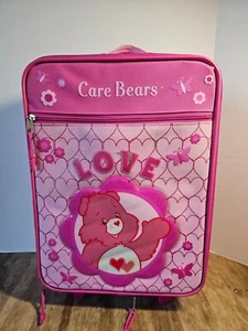 2004 Care Bears Rolling Bag Luggage Kids Travel Roller Suitcase Carry On Pink - Picture 1 of 10
