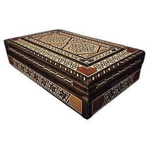 Elegant Syrian Jewelry Box - Rectangular, Inlay Marquetry with Red Velvet - 2Y29 - Afbeelding 1 van 10