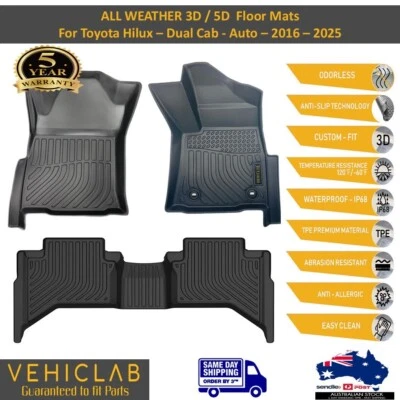 3D / 5D TPE All Weather Floor Mats for Toyota Hilux  Dual Cab 2016 - 2025 (AUTO) - Image 1 of 4