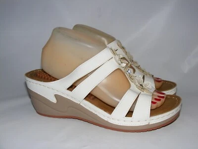 HARENCE Wedge Sandals Women's 11 M Beige Comfortable Cushion Foot Bed Platform - Imagem 1 de 4