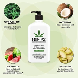 Hempz FRESH COCONUT & WATERMELON Herbal Body Moisturizer After Tan Lotion 17oz - Picture 1 of 3