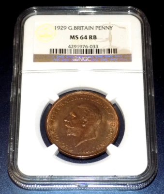 1929 GREAT BRITAIN PENNY NGC MS64 RB  1C MS 64 UNCIRCULATED UNC CERTIFIED COIN - Image 1 of 4