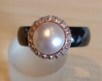 Mabe Perle & Zirkon Designer Keramikring von Kerstin Michaelsen 925/- Silber - Bild 1 von 4