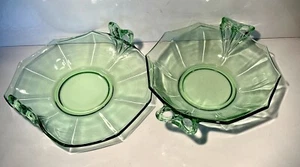 Vintage Fostoria Glass “Fairfax Green” Bow Handle Candy Dish And Plate - Picture 1 of 8