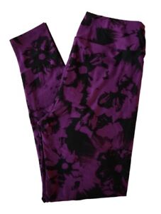 Lularoe Floral OS Leggings Black Purple Flowers Beautiful NWOT!