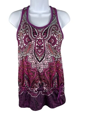 Tankini Athleta rosa/roxo racerback ou sem mangas design paisley top P - Imagem 1 de 4