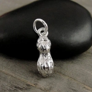 Silver Peanut Charm - Tiny 3D Peanut Charm - Legume Charm - Peanut Gift Jewelry - Picture 1 of 2