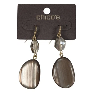 Chicos Clear Bead Large Gray Faux Stone Dangle Earrings NWT 2 1/2" MSRP $25 - Picture 1 of 6