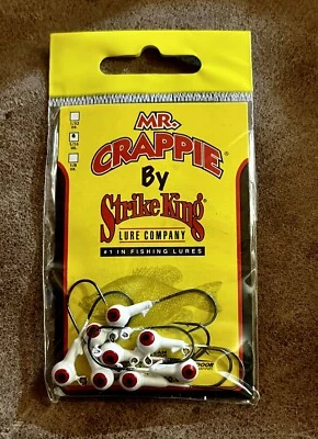 Strike King Mr Crappie холодильник белый джиг головки 1/16 унций новый в коробке 8 приманок в упаковке - Изображение 1 из 2
