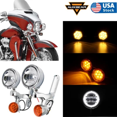 4.5" LED Turn Signals Spotlight Bracket For Harley Touring Electra Glide 2014-22 - Image 1 of 4