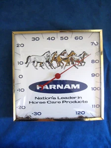 Vintage PAM CLOCK INC, "Farnam" Pferd/Bauernhof WANDTHERMOMETER, Werbung -- RAR! - Bild 1 von 14