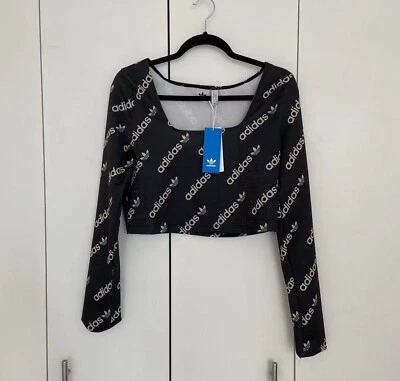 Women’s Adidas Shiny Monogrammed Crop Top Size Large - Image 1 of 4
