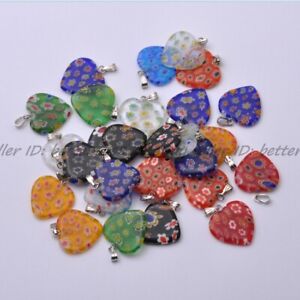 Wholesale Lots Multi-Color Heart Millefiori Glass Craft Charms Pendants 20x4mm