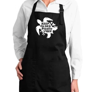 Keep the Sea Plastic Free Turtle Earth Day Environment Saying gift Apron Pockets - Picture 1 of 5